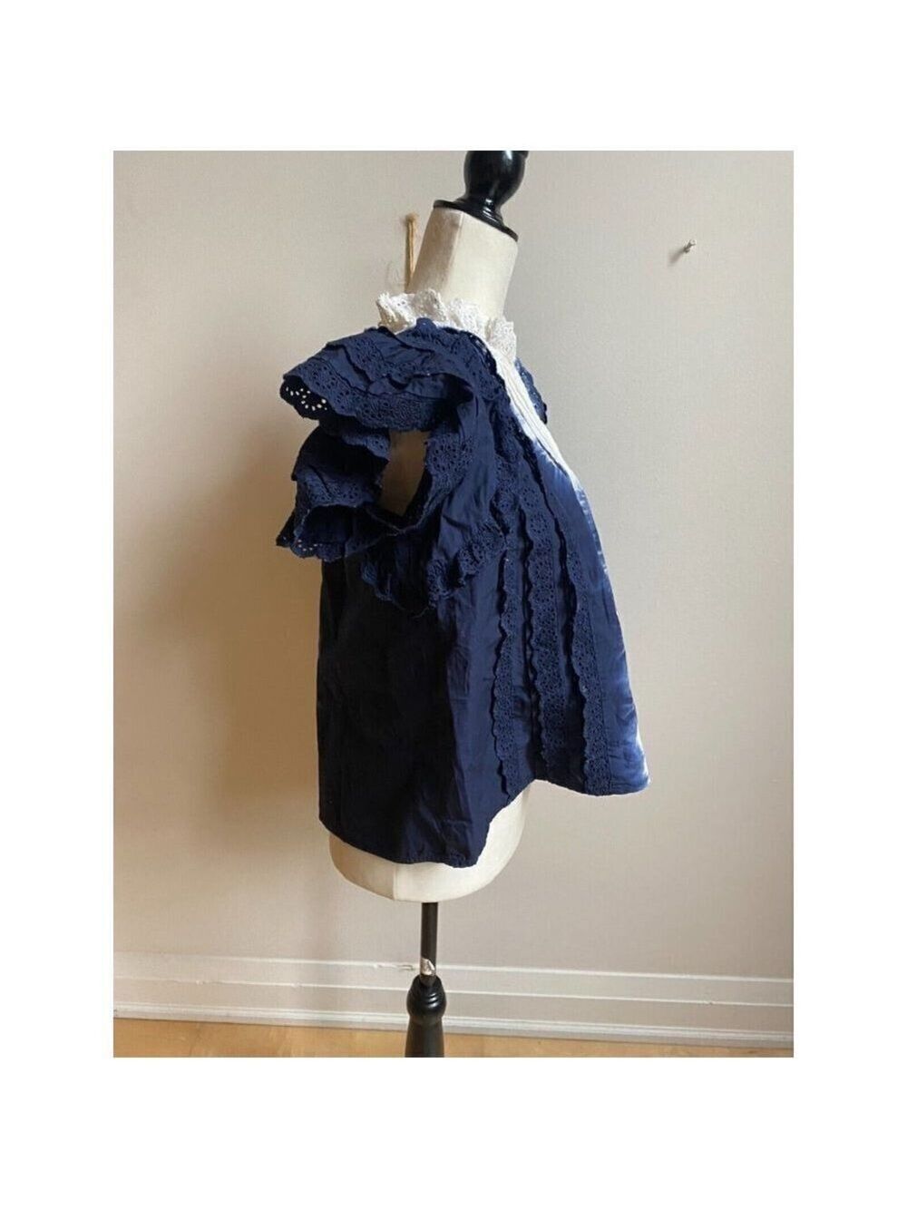 sea "Evelyn" Cotton Tie Dye Blouse Top New Blue White Eyelet Lace Ruffles - Picture 3 of 8